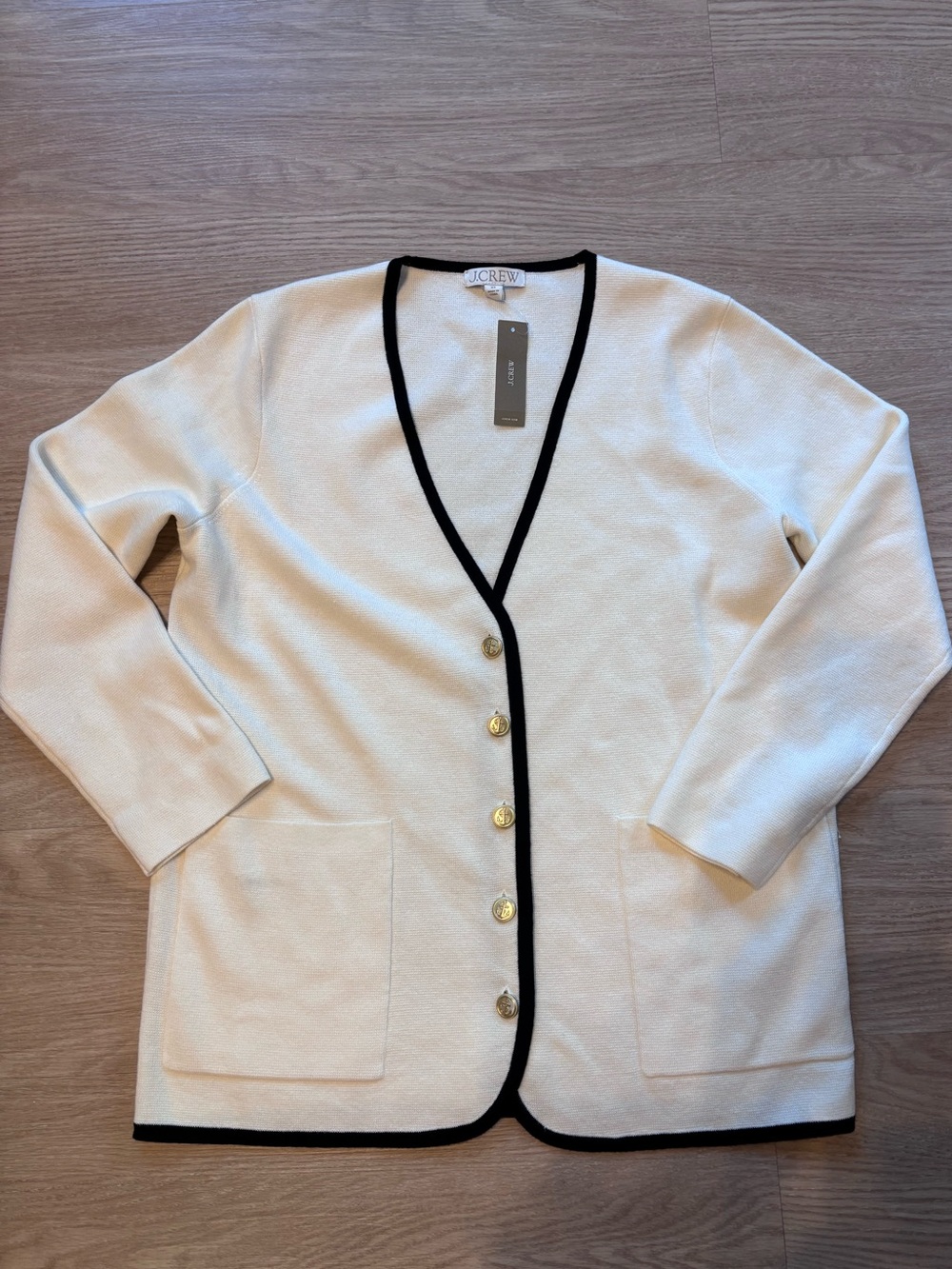 NWT J Crew Womens XS Giselle V-neck Sweater Blazer Contrast Trim Wool Blend
